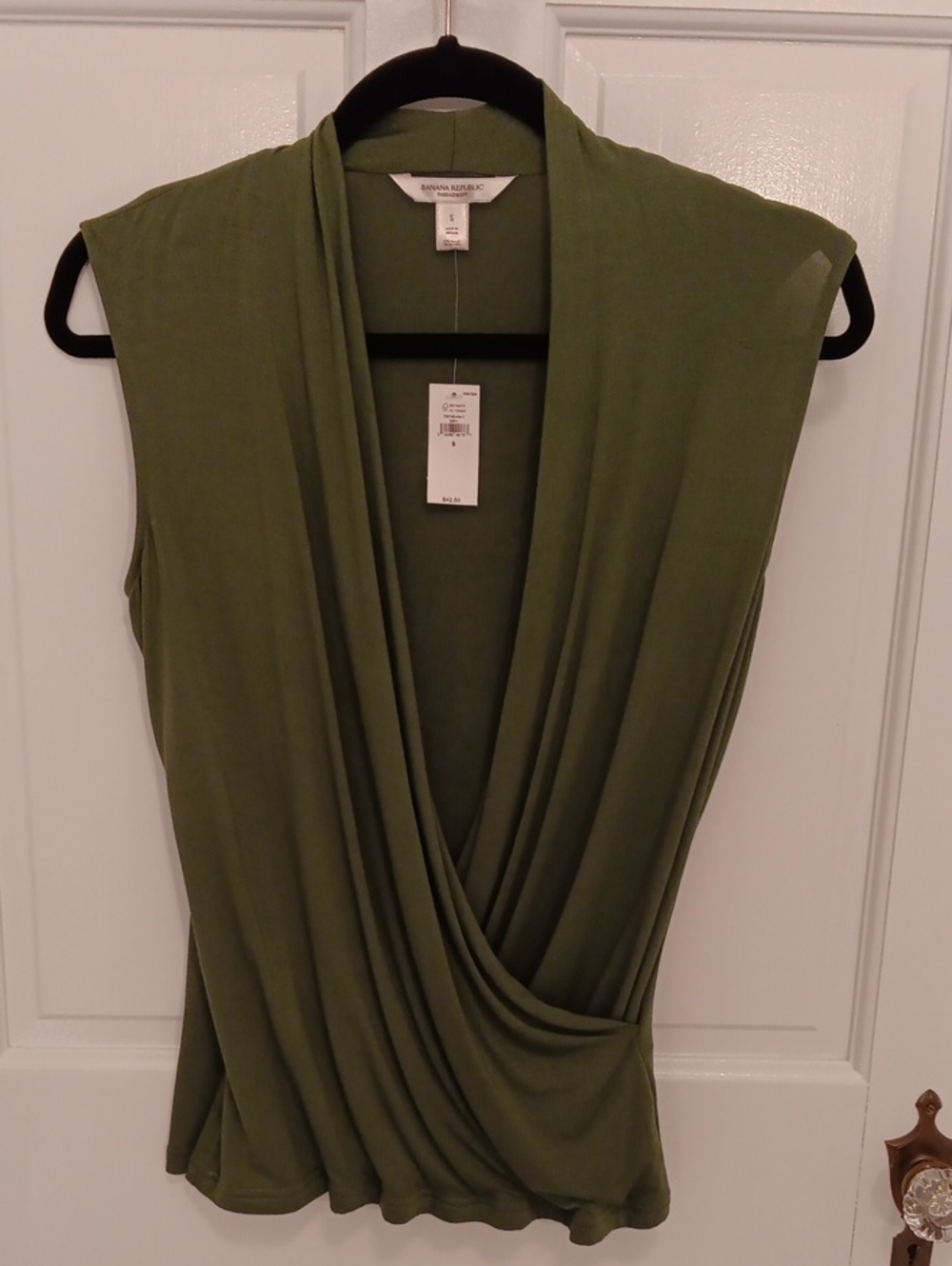 NWT Banana Republic Theadsoft Olive Green Draped Front Wrap Sleeveless Top S